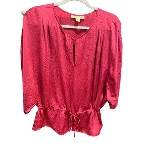 Michael Kors Women's Shirt Blouse L Hot Pink Scoop Neck Top